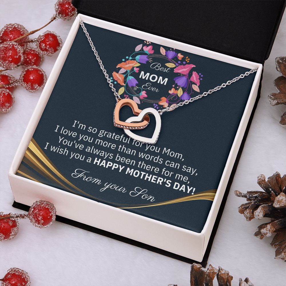 BEST Mom Ever - Interlocking Heart Necklace - The perfect Gift she'll love, from your Son!