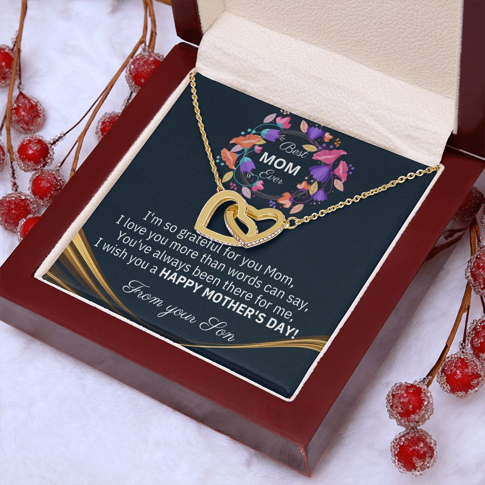 BEST Mom Ever - Interlocking Heart Necklace - The perfect Gift she'll love, from your Son!