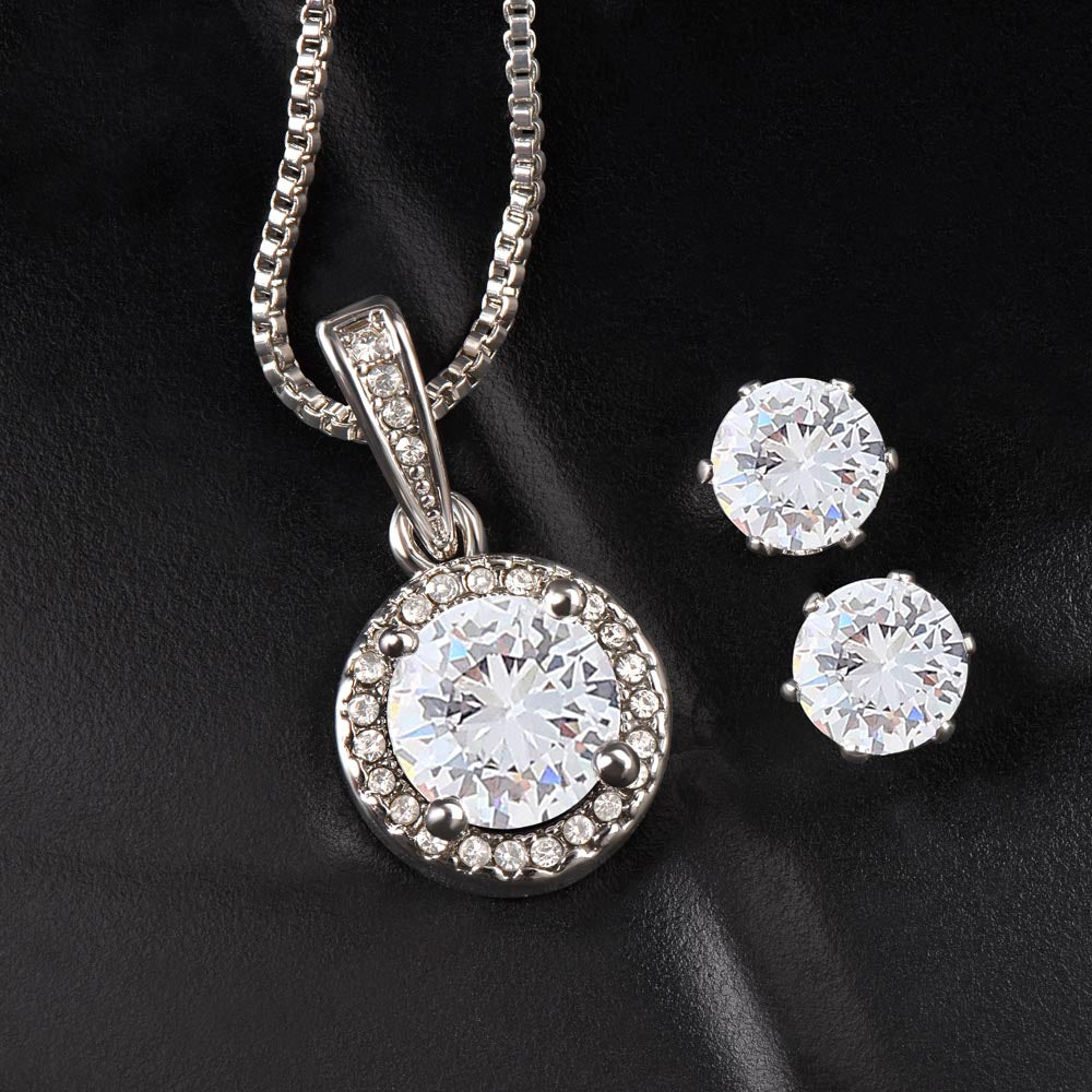 I Love You Mom - Eternal Hope Necklace & Clear CZ Earrings Set - Perfect Gift for Mother's Day - From your Daughter!