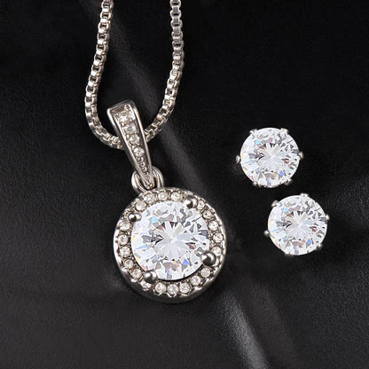 To my Bonus Mom - Eternal Hope Necklace & Clear CZ Earrings Set - Perfect Gift For my Bonus Mom for Mother's Day - I Love You!