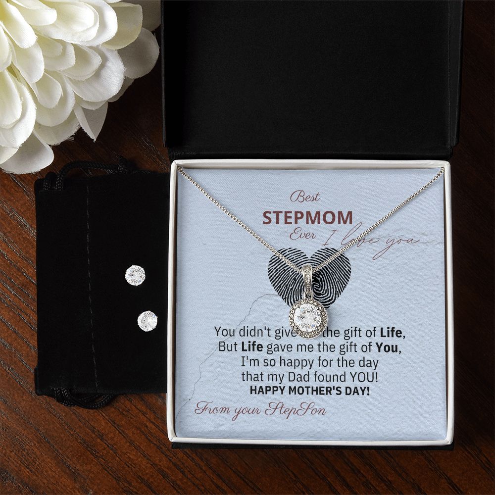 Eternal Hope Necklace & Clear CZ Earrings Set - Perfect Gift For StepMom for Mother's Day - From her StepSon!