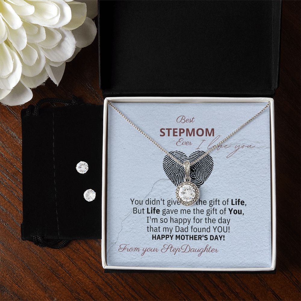 Eternal Hope Necklace & Clear CZ Earrings Set - Perfect Gift For StepMom for Mother's Day - From her StepDaughter!