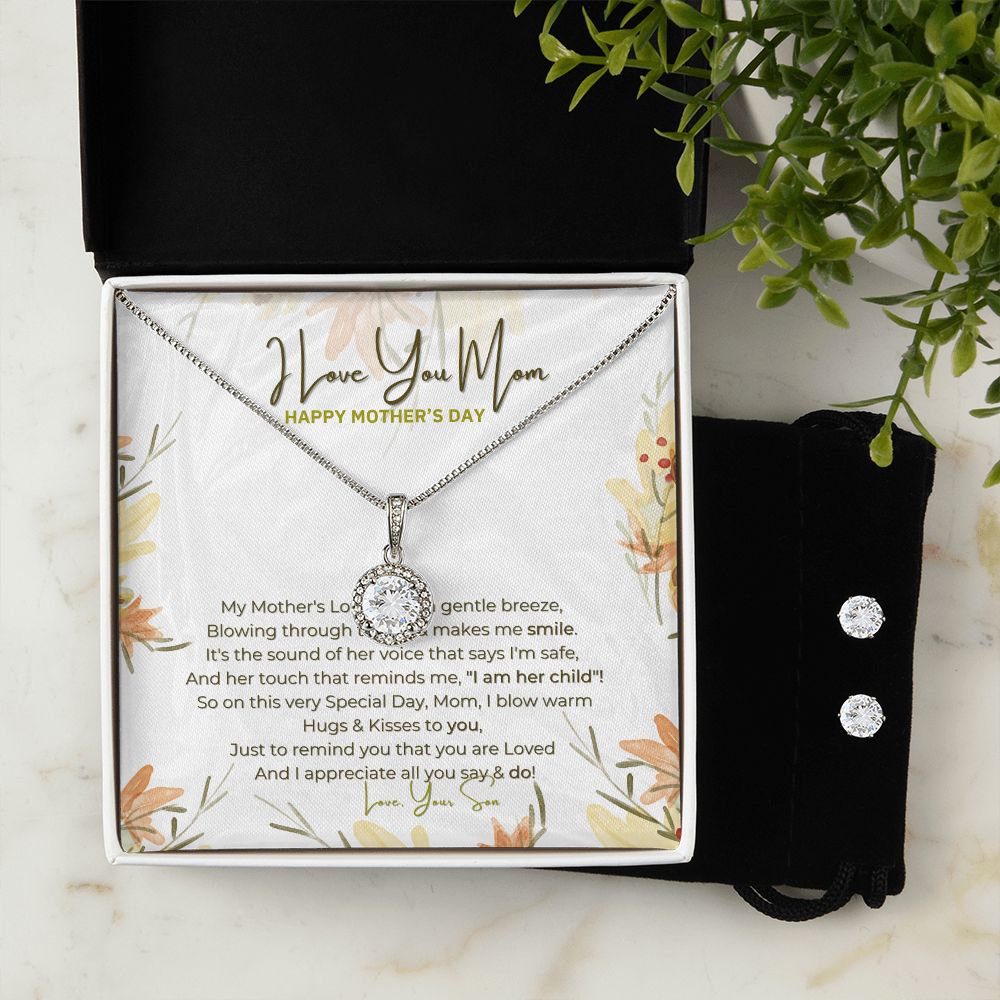 I Love You Mom - Eternal Hope Necklace & Clear CZ Earrings Set - Perfect Gift for Mother's Day - From your Son!