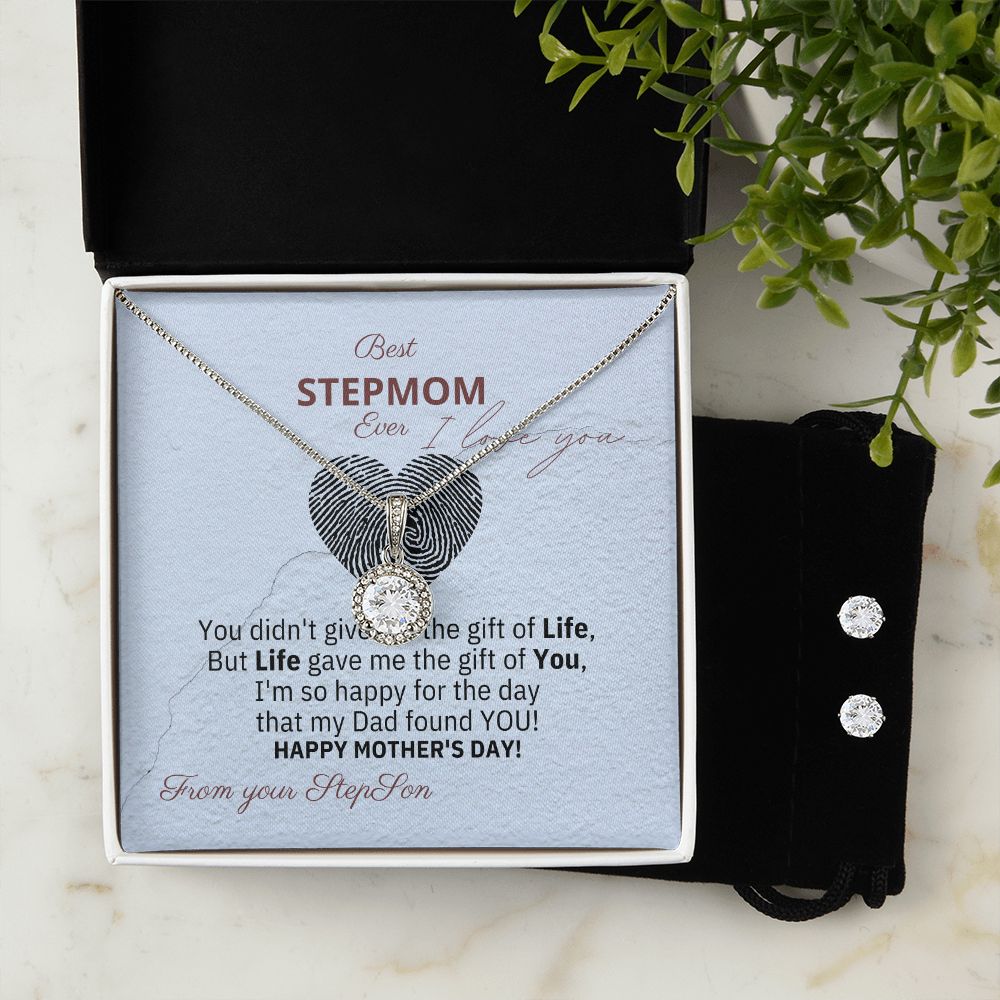 Eternal Hope Necklace & Clear CZ Earrings Set - Perfect Gift For StepMom for Mother's Day - From her StepSon!