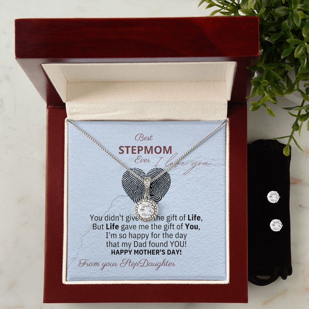 Eternal Hope Necklace & Clear CZ Earrings Set - Perfect Gift For StepMom for Mother's Day - From her StepDaughter!