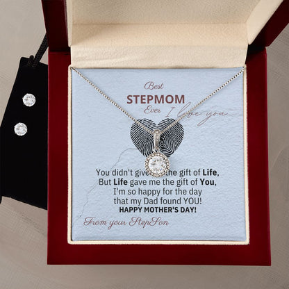 Eternal Hope Necklace & Clear CZ Earrings Set - Perfect Gift For StepMom for Mother's Day - From her StepSon!