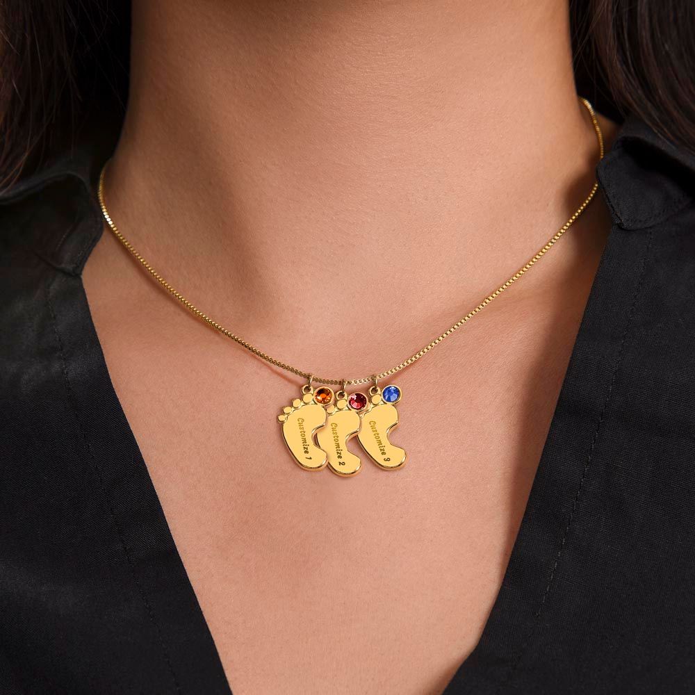 Feliz primer día de la madre - Collar de pies de bebé PERSONALIZADO con piedra de nacimiento - ¡PARA MAMÁ!