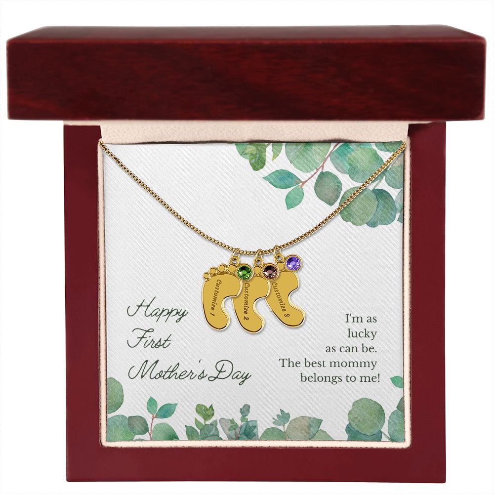 Feliz primer día de la madre - Collar de pies de bebé PERSONALIZADO con piedra de nacimiento - ¡PARA MAMÁ!